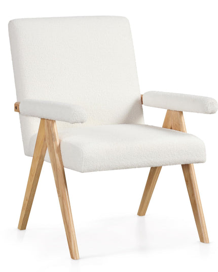 Giantex Mid-Century Modern Accent Chair, Sherpa Fabric Reading Chair with Padded Armrests