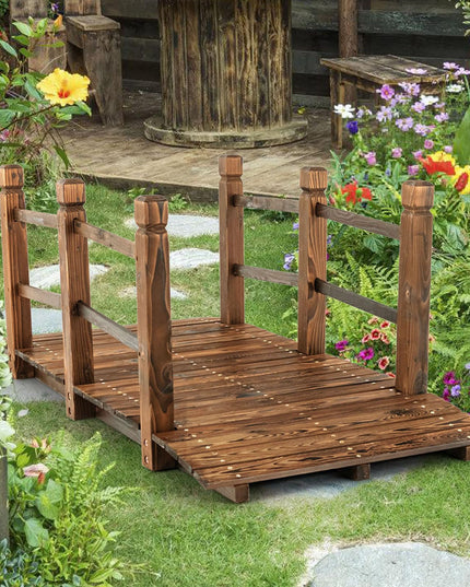 Giantex 5 ft Garden Bridge - Stained Wood Arc Footbridge Walkway