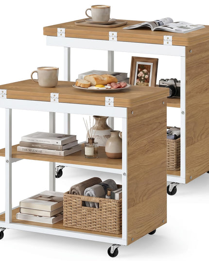 Giantex 3-Tier Mobile Side Table with Foldable Top & Universal Wheels (1/2)