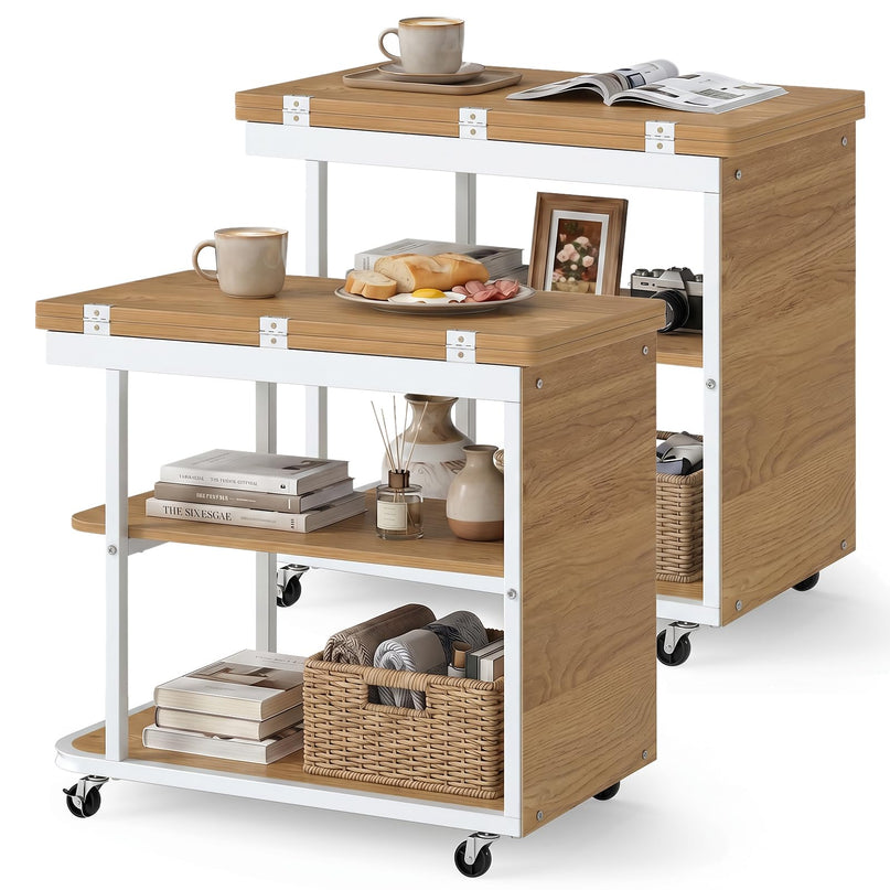 Giantex 3-Tier Mobile Side Table with Foldable Top & Universal Wheels (1/2)