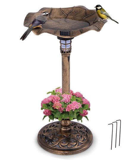 Giantex Bird Bath for Outside, 30 inch Solar Lighted Bird Bath and Feeder with Flower Planter