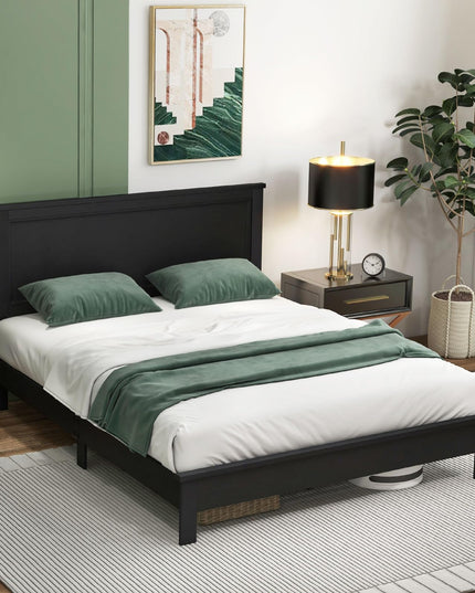 Giantex Wood Platform Bed Frame with Headboard, Mid Century Bed Frame with Solid Wood Legs & Wooden Slat Support