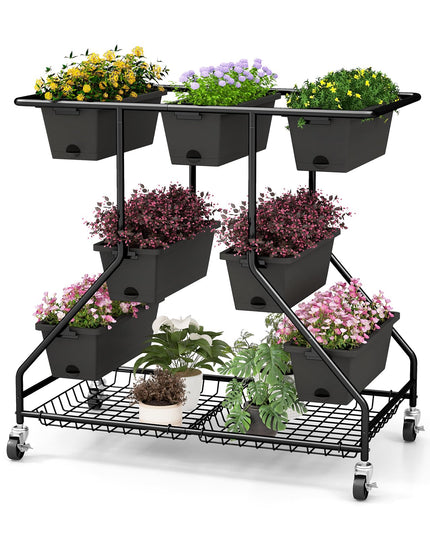Giantex Rolling Raised Garden Bed w/ 7 Planter Boxes, Storage Baskets, Drainage Holes