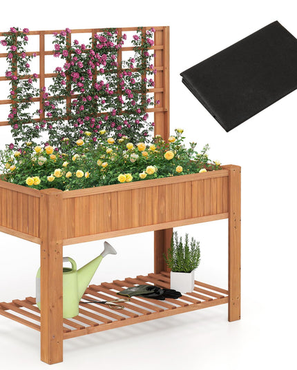 Giantex Wooden Elevated Planter Box with Legs and Drainage Holes for Climbing Plants