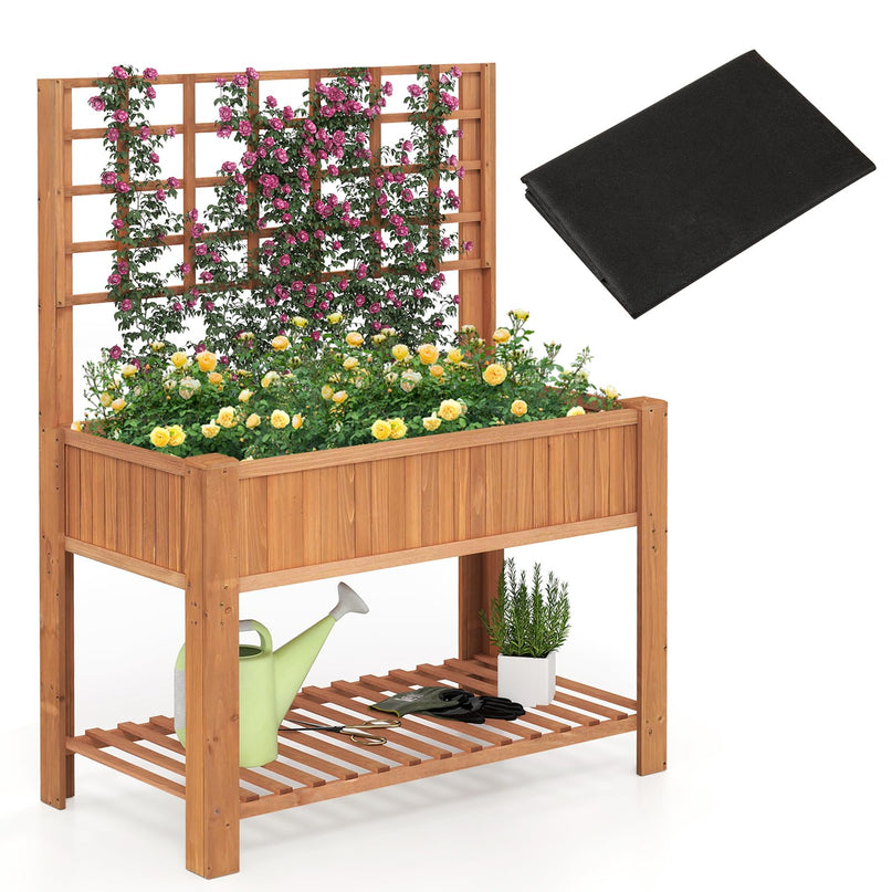 Giantex Wooden Elevated Planter Box with Legs and Drainage Holes for Climbing Plants