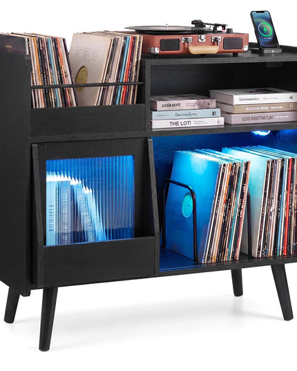Giantex Large Record Player Stand with LED Light(34" x 14.5" x 29")