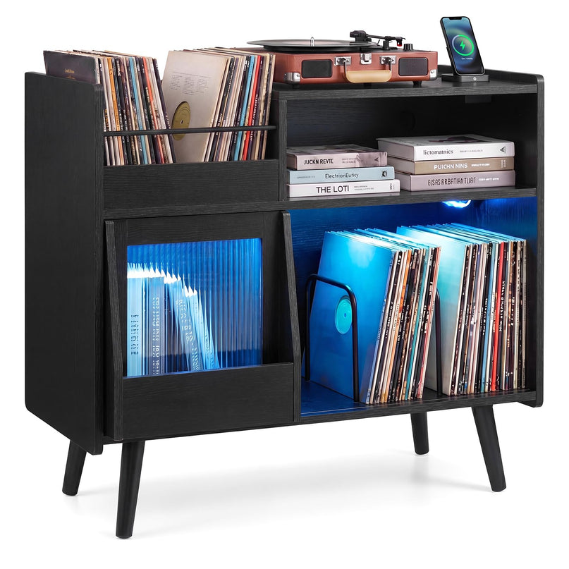 Giantex Large Record Player Stand with LED Light(34" x 14.5" x 29")