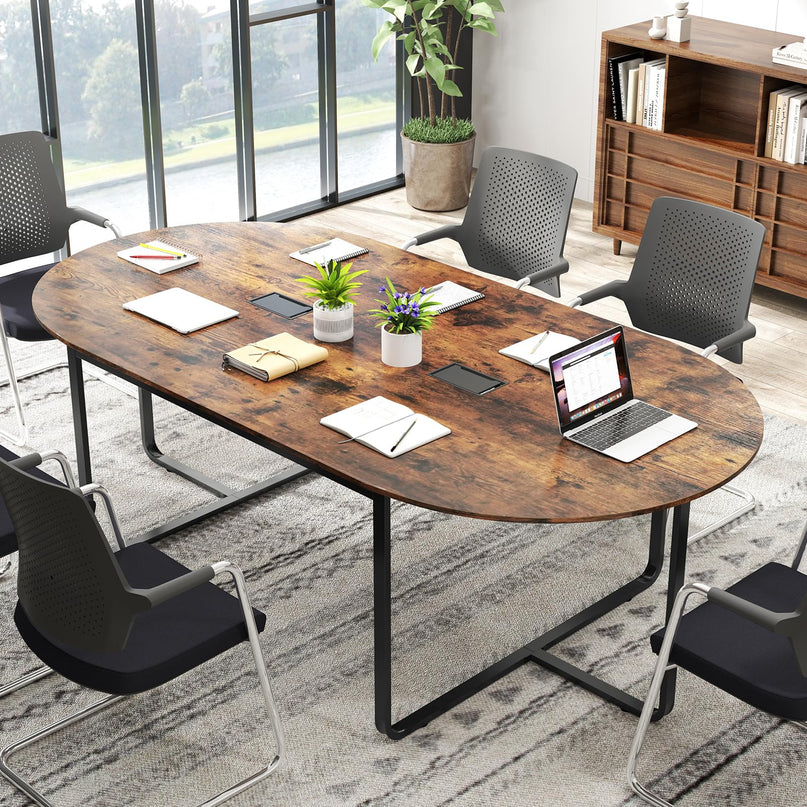 Giantex 95" Conference Table Large Oval Meeting Table for 10-12 People