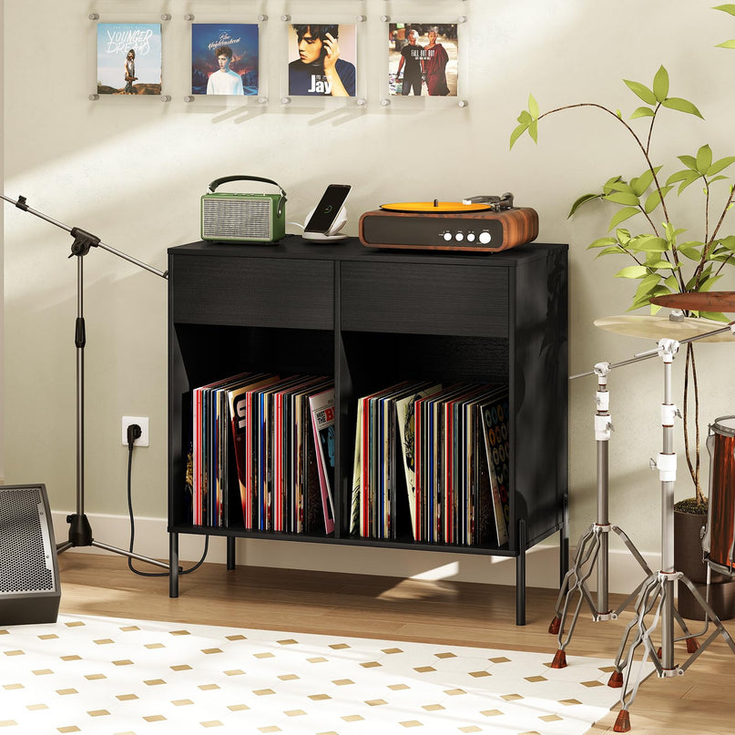 Giantex Large Record Player Stand with Charging Station