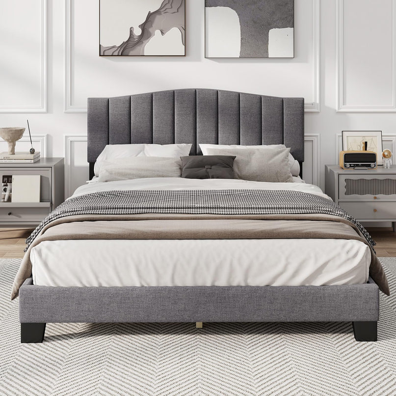 Giantex Queen Bed Frame with Adjustable Arch Tufted Headboard