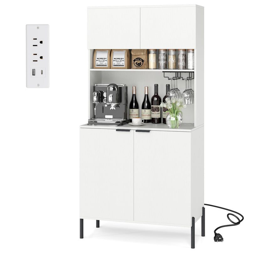 Giantex 64.5" Kitchen Pantry Cabinet with Charging Station