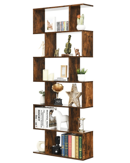 Giantex Geometric Bookcase Rustic, Solid Wood S-Shaped Bookshelf