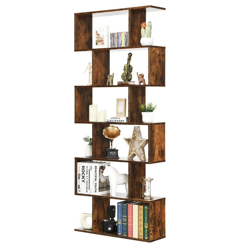 Giantex Geometric Bookcase Rustic, Solid Wood S-Shaped Bookshelf
