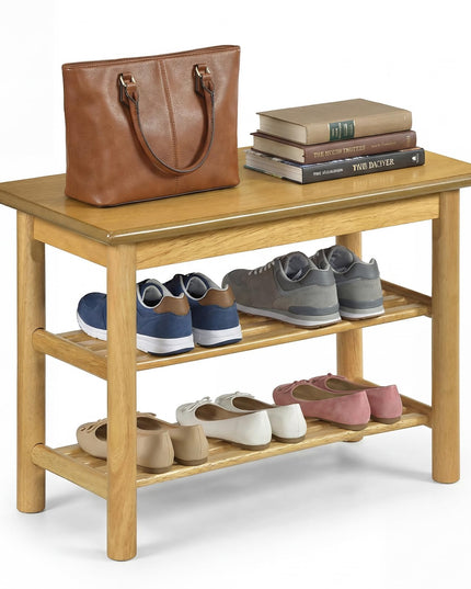 Banc à chaussures Giantex 3 niveaux avec étagères à lattes (30,5 x 61 x 43 cm)