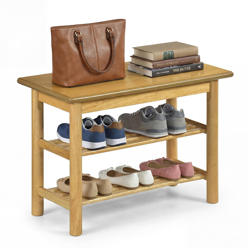 Banc à chaussures Giantex 3 niveaux avec étagères à lattes (30,5 x 61 x 43 cm)