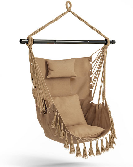 Hanging Chair Hammock Swing Chair - with Sturdy Steel Hanging Bar