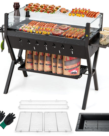 Giantex Charcoal Grill with Transparent Glass Wind Guard