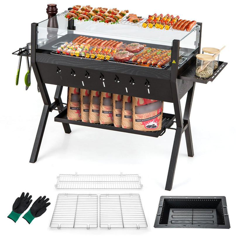 Giantex Charcoal Grill with Transparent Glass Wind Guard