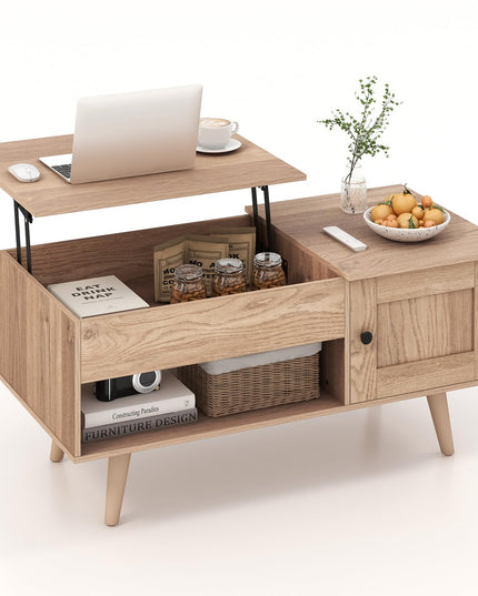 Giantex Lift Top Coffee Table, Modern Cocktail Table with Hidden Compartment, Open Shelf & Cabinet