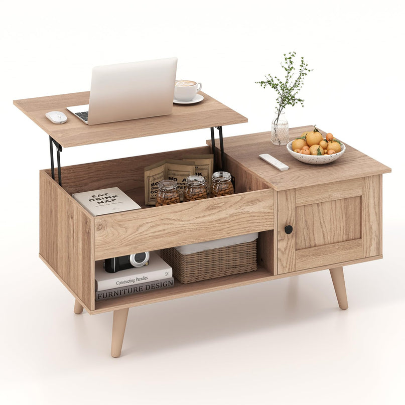 Giantex Lift Top Coffee Table, Modern Cocktail Table with Hidden Compartment, Open Shelf & Cabinet