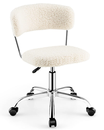 Giantex Home Office Chair, Faux Fur Low Back Swivel Leisure Chair w/Height Adjustable Padded Seat