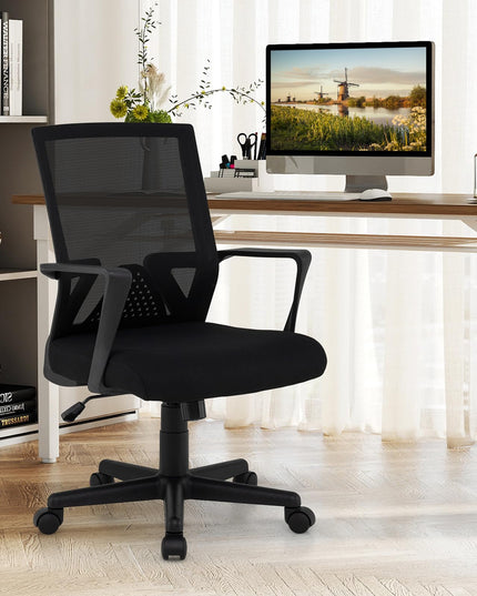 Chaise de bureau Giantex avec support lombaire, chaise de bureau ergonomique en maille avec roulettes et accoudoirs