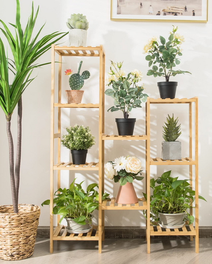 Giantex 9 Tiers Bamboo Plant Stand for Indoor Plants Multiple, Plant Shelf Flower Pots Holder