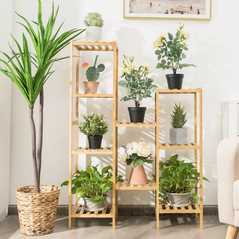 Giantex 9 Tiers Bamboo Plant Stand for Indoor Plants Multiple, Plant Shelf Flower Pots Holder