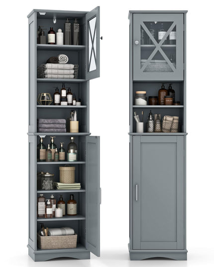 Giantex 67" Tall Storage Cabinet, Bathroom Floor Cabinet with Acrylic Door, Adjustable Shelves