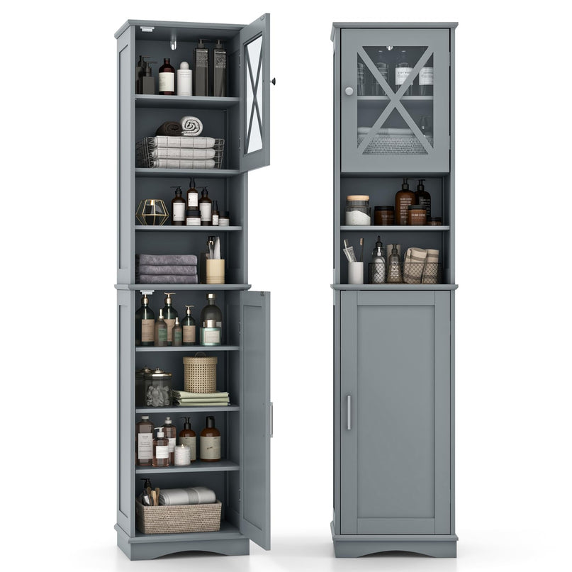 Giantex 67" Tall Storage Cabinet, Bathroom Floor Cabinet with Acrylic Door, Adjustable Shelves