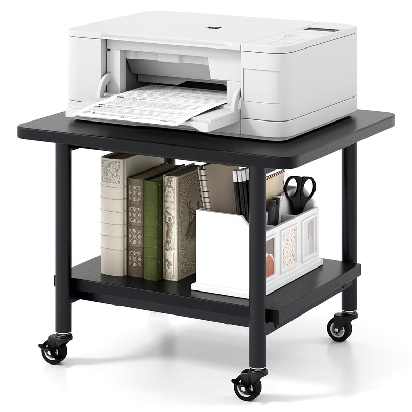 Giantex 2-Tier Under Desk Printer Stand with Storage Shelf & Lockable Wheels