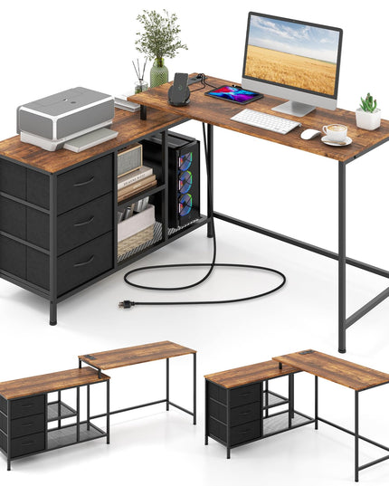 Giantex L Shaped Computer Desk with Drawers