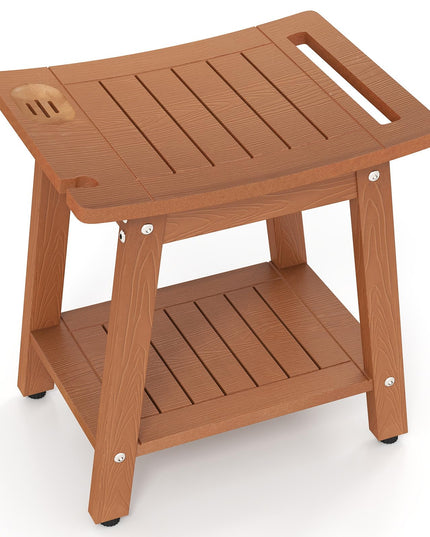 Giantex Shower Bench HIPS Waterproof Bath Spa Seat with Storage Shelf