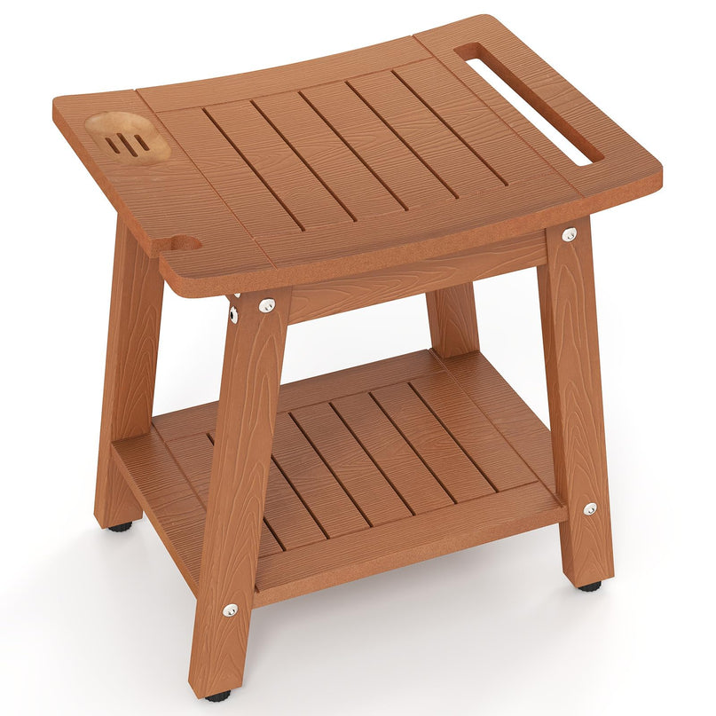 Giantex Shower Bench HIPS Waterproof Bath Spa Seat with Storage Shelf