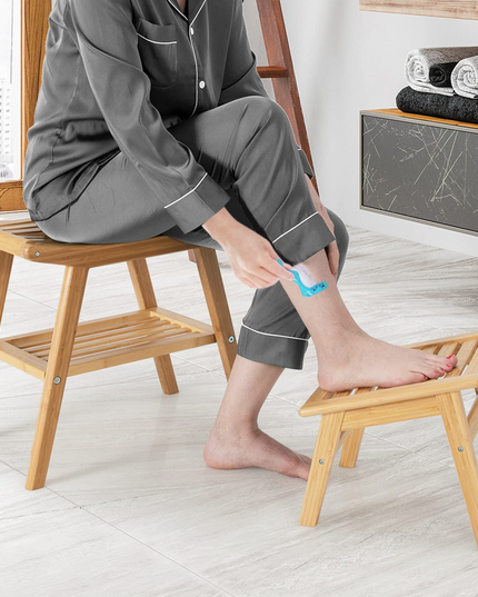 Bamboo Shower Bench with Foot Stool, Shower Seat Bench with Underneath Storage Shelf