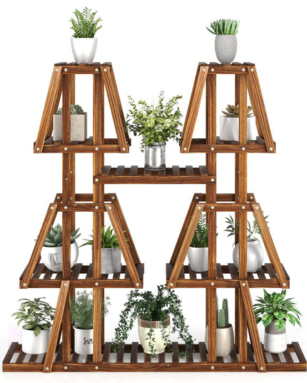 Giantex Wood Plant Stand, 5-Tier 10 Potted Trapezoid Plant Holder Rack for Multiple Plants