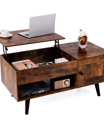 Giantex Lift Top Coffee Table, Modern Cocktail Table with Hidden Compartment, Open Shelf & Cabinet