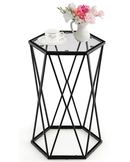 Giantex End Table w/Glass Top, Metal Frame, Small Coffee Accent Table for Small Space( 16" x 13.5" x 24")