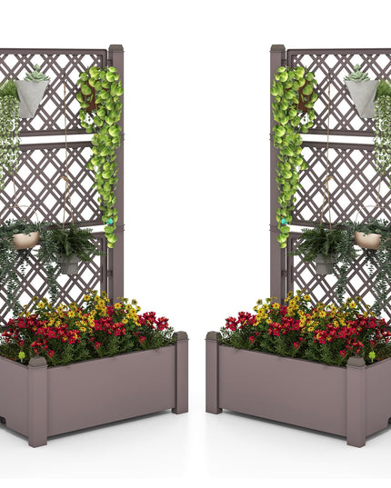 Giantex Raised Garden Bed with Trellis 59”, Self-Watering Planter Box with Water Level Indicator & Removable Space Dividers