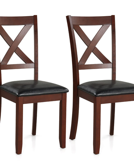 Giantex Wood Dining Chairs, Faux Leather Upholstered Dining Chairs with Rubber Wood Legs