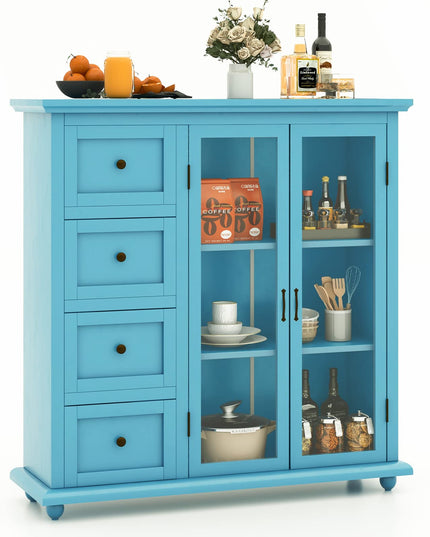 Giantex Buffet Sideboard with Storage - Kitchen Pantry Cabinet with 2 Doors, 4 Drawers, Adjustable Shelf