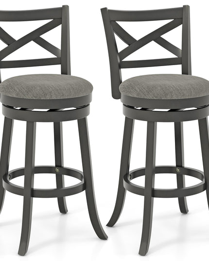 Giantex Wood Swivel Bar Stools Set of 2/4,  Upholstered Counter Height Bar Stools with X Back, Linen Cushioned Seat