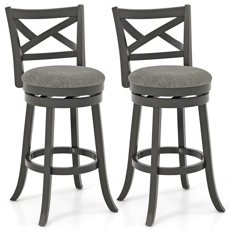 Giantex Wood Swivel Bar Stools Set of 2/4,  Upholstered Counter Height Bar Stools with X Back, Linen Cushioned Seat