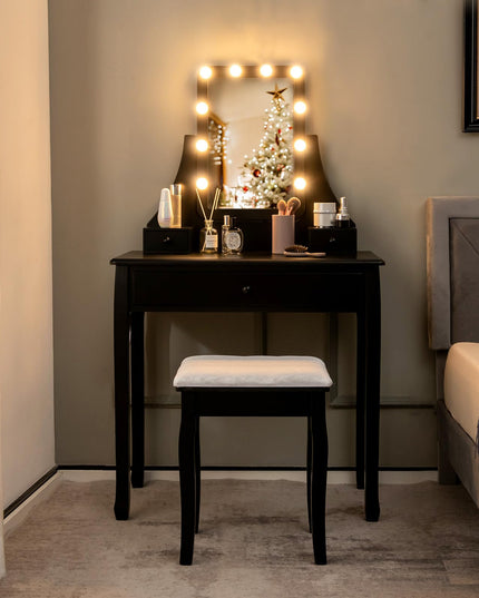 CHARMAID Makeup Vanity Desk with Lighted Mirror, 3 Color Lighting Modes, Adjustable Brightness, 3 Drawers