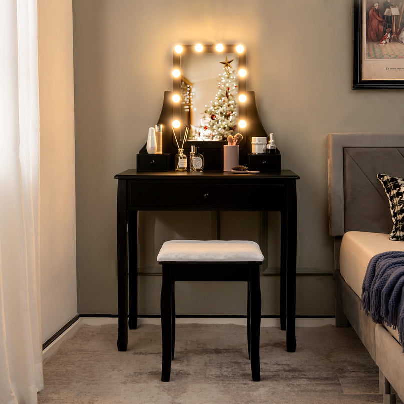 CHARMAID Makeup Vanity Desk with Lighted Mirror, 3 Color Lighting Modes, Adjustable Brightness, 3 Drawers