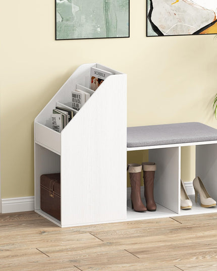 Giantex Shoe Storage Bench, Entryway Bench w/Side Holder & Padded Seat Cushion, 3 Storage Compartments