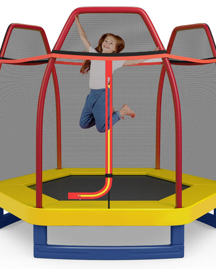 Giantex 7 Ft Kids Trampoline w/Safety Enclosure Net