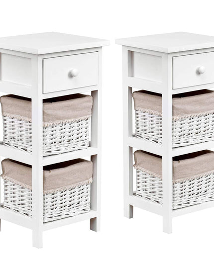 Giantex Wooden Nightstand 3-Tier Modern Bedside Table with 1 Drawer and 2 Storage Baskets