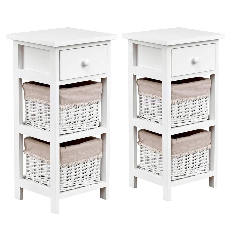 Giantex Wooden Nightstand 3-Tier Modern Bedside Table with 1 Drawer and 2 Storage Baskets