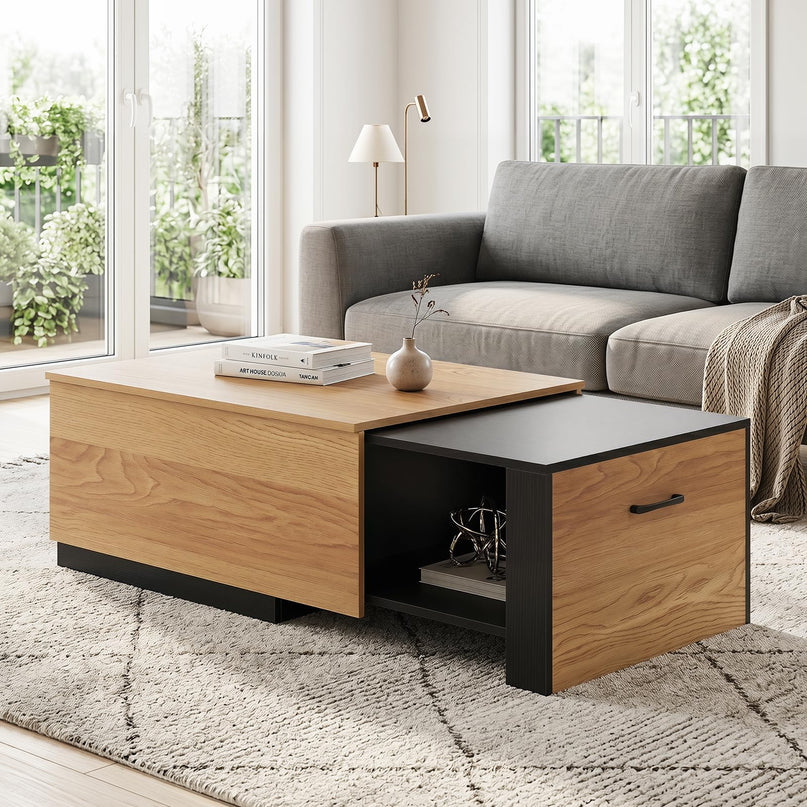Giantex Modern Rectangle Extendable Coffee Table with Concealed Storage Compartment